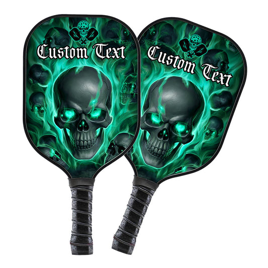 BlueJose Green Flame Skull Customized Name Pickleball Paddle