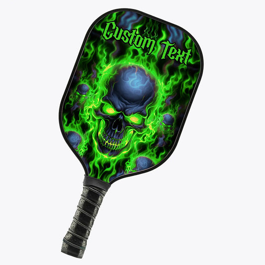 BlueJose Green Flame Skull Halloween Customized Name Pickleball Paddle