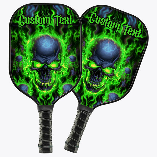 BlueJose Green Flame Skull Halloween Customized Name Pickleball Paddle