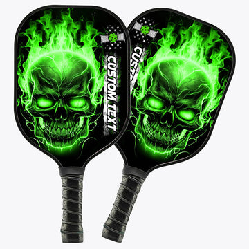 BlueJose Green Flame Skull Customized Name Pickleball Paddle