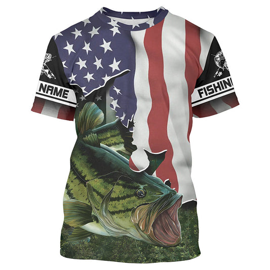 Bluejose Bass Fishing Crew 3D Flying American Flag Patriot Customize Name 3D Shirts