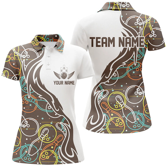 BlueJoses Brown Bowling Pattern Classic Personalized All Over Printed Shirt For Women