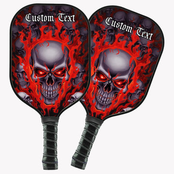 BlueJose Red Flame Skull Customized Name Pickleball Paddle