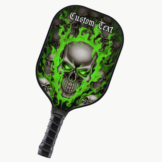 BlueJose Green Flame Skull Customized Name Pickleball Paddle