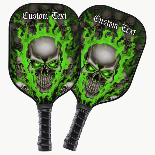 BlueJose Green Flame Skull Customized Name Pickleball Paddle