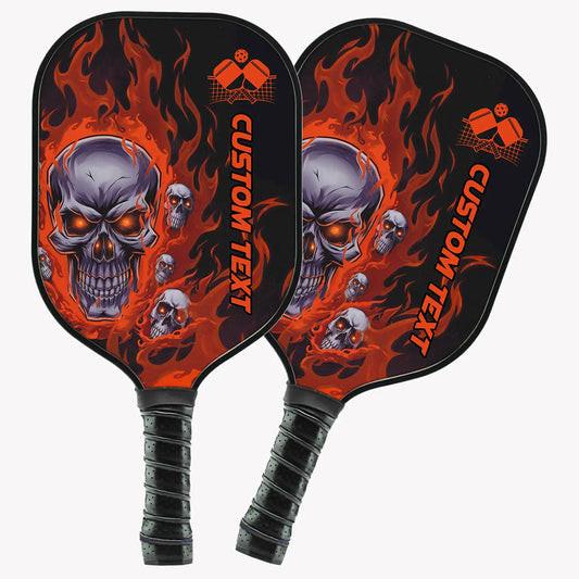 BlueJose Black And Orange Flame Skull Customized Name Pickleball Paddle