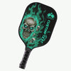 BlueJose Black And Green Flame Skull Customized Name Pickleball Paddle