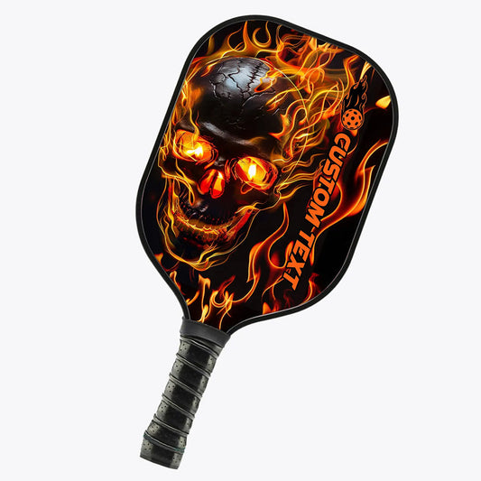 BlueJose Black And Orange Flame Skull Customized Name Pickleball Paddle