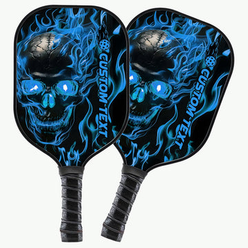 BlueJose Black And Blue Flame Skull Customized Name Pickleball Paddle