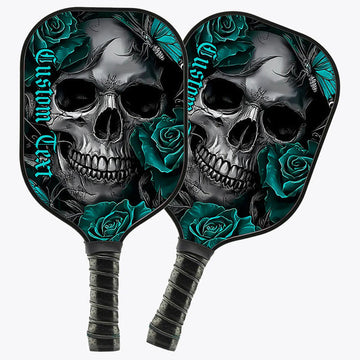 BlueJose Blue Rose Flowers And Skull Customized Name Pickleball Paddle