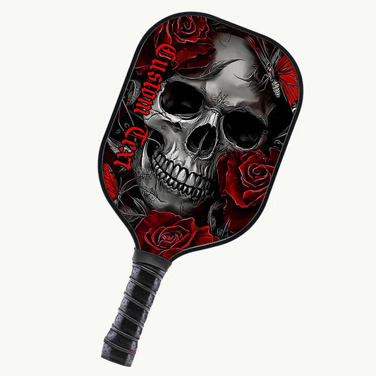 BlueJose Red Rose Flowers And Skull Customized Name Pickleball Paddle