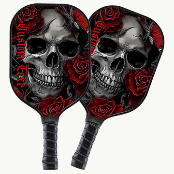 BlueJose Red Rose Flowers And Skull Customized Name Pickleball Paddle