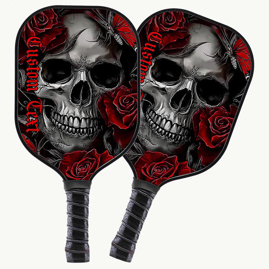 BlueJose Red Rose Flowers And Skull Customized Name Pickleball Paddle