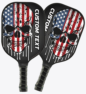 BlueJose Grunge American Flag Skull Customized Name Pickleball Paddle