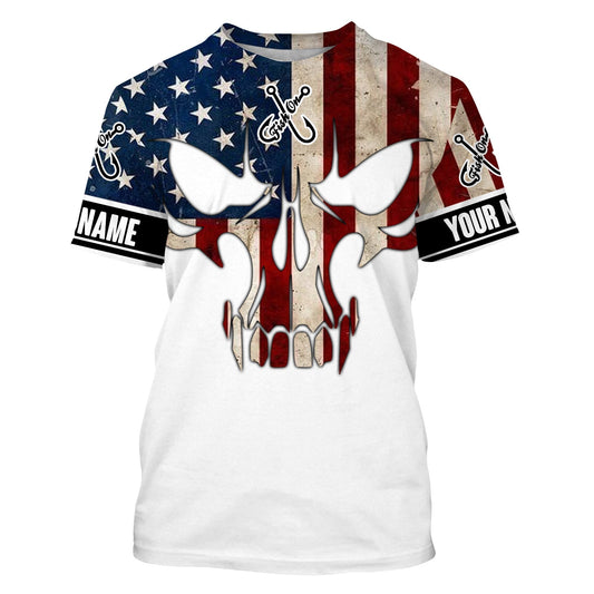 Bluejose American Flag Fishing Skull Fish Reaper Custom Long Sleeve Shirts , Personalized Patriotic Fishing Gifts