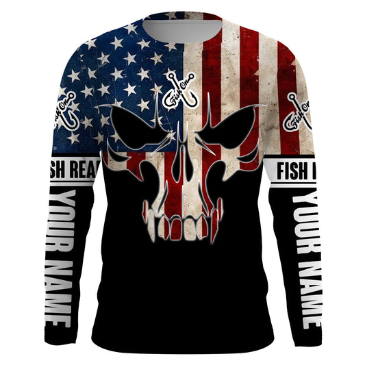 Bluejose American Flag Fish Reaper Custom Long Sleeve Shirts , Personalized Patriotic Fishing Gifts