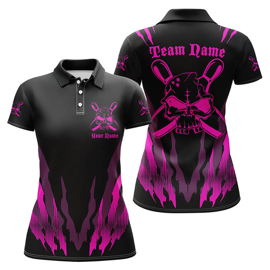 BlueJoses Purple Skull Bowling Personalized All Over Printed Shirt For Women