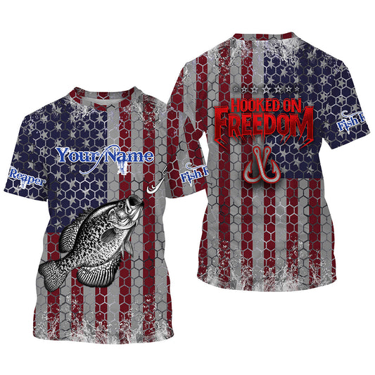 Bluejose Crappie Fishing American Flag Fishing Shirts, Personalized Patriotic Crappie Fishing Gifts