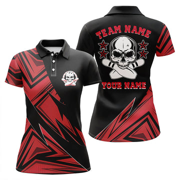 BlueJose Red Skull Bowling Team Premium Customized Name 3D Shirt For Women Personalized Shirts For Bowling Players