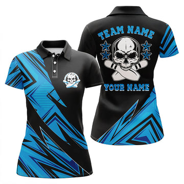 BlueJose Blue Skull Bowling Team Premium Customized Name 3D Shirt For Women