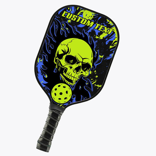 BlueJose Blue And Green Flame Skull Customized Name Pickleball Paddle