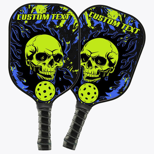 BlueJose Blue And Green Flame Skull Customized Name Pickleball Paddle