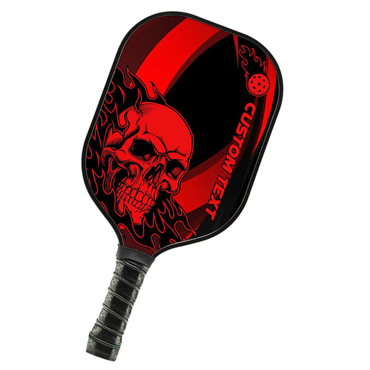 BlueJose Black And Red Flame Skull Customized Name Pickleball Paddle