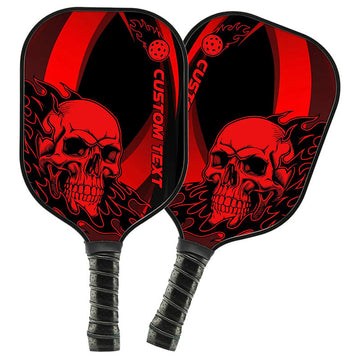 BlueJose Black And Red Flame Skull Customized Name Pickleball Paddle