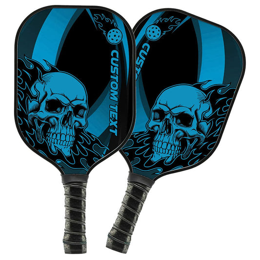 BlueJose Black And Blue Flame Skull Customized Name Pickleball Paddle