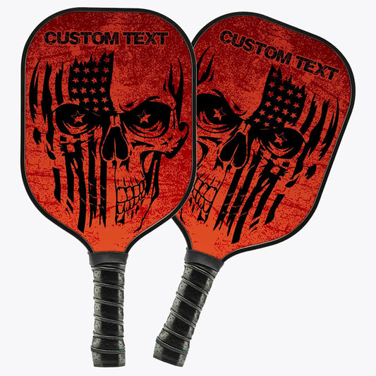 BlueJose American Flag Skull Patriotic Customized Name Pickleball Paddle