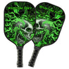 BlueJose Black And Green Flame Skull Customized Name Pickleball Paddle