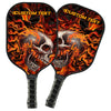 BlueJose Black And Orange Flame Skull Customized Name Pickleball Paddle