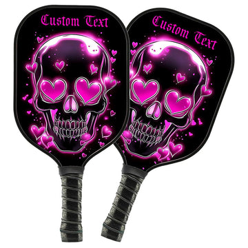 BlueJose Black And Pink Skull With Hearts Customized Name Pickleball Paddle