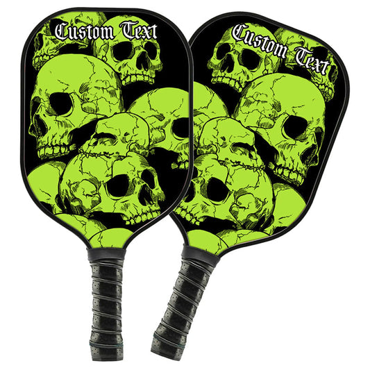 BlueJose Black And Green Skulls Customized Name Pickleball Paddle