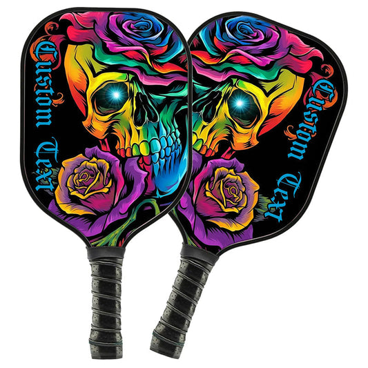 BlueJose Colorful Skull And Rose Flowers Ver 3 Customized Name Pickleball Paddle