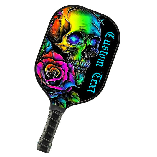 BlueJose Colorful Skull And Rose Flowers Customized Name Pickleball Paddle