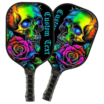 BlueJose Colorful Skull And Rose Flowers Customized Name Pickleball Paddle