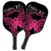 BlueJose Black And Pink Breast Cancer Ribbon Butterfly 2 Customized Name Pickleball Paddle