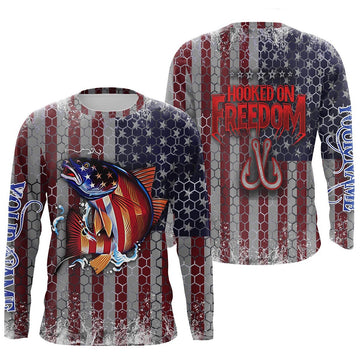 Bluejose Redfish Puppy Drum Fishing American Flag Hooked On Freedom Customize Name Shirts