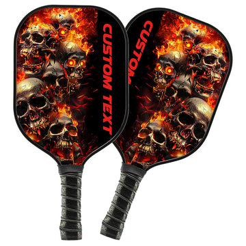 BlueJose Red Flame Skull Customized Name Pickleball Paddle