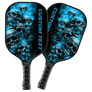 BlueJose Blue Flame Skull Customized Name Pickleball Paddle