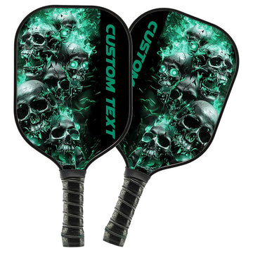 BlueJose Green Flame Skull Customized Name Pickleball Paddle