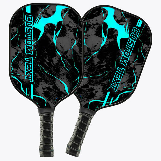 BlueJose Cyan Blue Paint Splatter Customized Name Pickleball Paddle