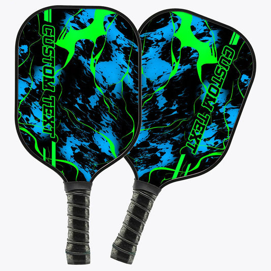 BlueJose Blue And Green Paint Splatter Customized Name Pickleball Paddle