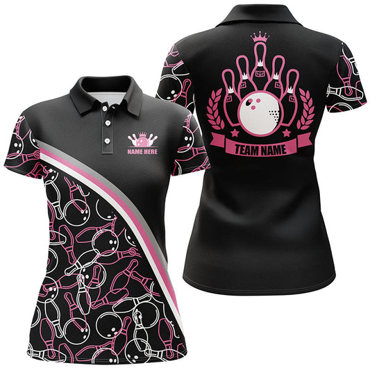 BlueJose Black Pink Bowling Pattern Premium Customized Name 3D Shirt For Women
