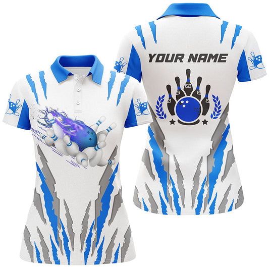 BlueJoses Blue Flame Bowling Ball Personalized All Over Printed Shirt For Women