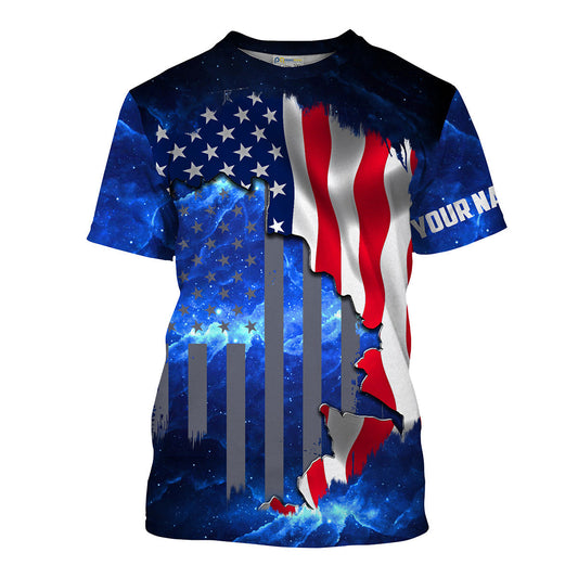 BlueJose American Flag Customize Name Fishing Shirt