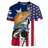 Bluejose Inshore Grand Slam Redfish, Speckled Trout, Flounder Texas American Flag Custom Name All Over Printed   Fishing Shirts