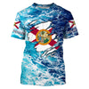 BlueJose Blue Sea Wave Ocean Camo Florida Flag Custom Name Fishing Shirt