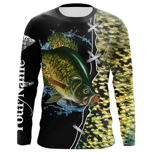Bluejose Crappie Fishing Green Scale Customize Name Performance Long Sleeve Fishing Shirts